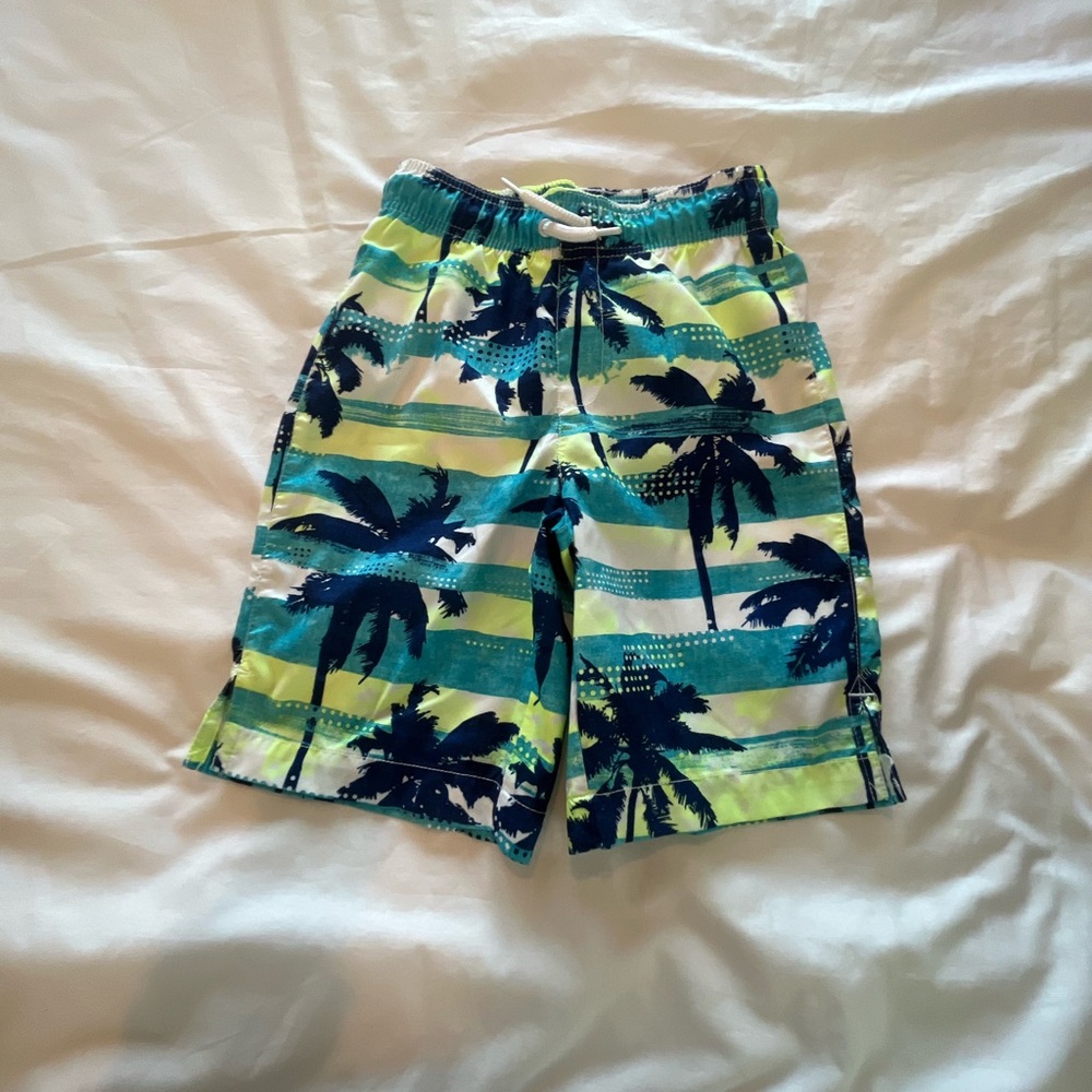 The Children's Place Blue and Green Palm Swim Shorts